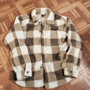 H & M Checked Fleece Sz. Medium Brown and White